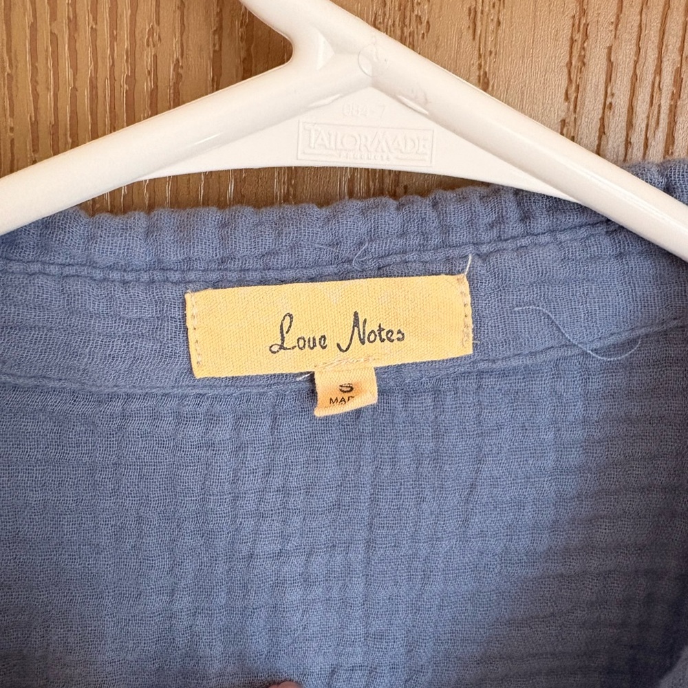 Love Notes Blue Short-Sleeve Gauze Button-Down Shirt - Picture 2 of 4